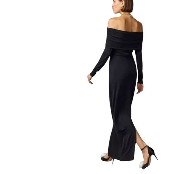 J Crew Collection Dress WMNS XXS Black Off The Shoulder Matte Maxi Jersey BV841 - Picture 12 of 14
